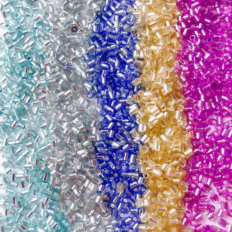 Color: green, Item Diameter: 2mm - 2mm Glass Seed Loose Beads Silver Color Inner Long Tube Charms DIY Craft Bracelet Jewelry Making Supplies Necklace Accessories