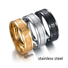 Main Stone Color: Black, Ring Size: 7.5 - Letdiffery 6mm Punk Roman Numerals Rings High Quality Stainless Steel Women Men Jewelry For Wholesale Dropshipping