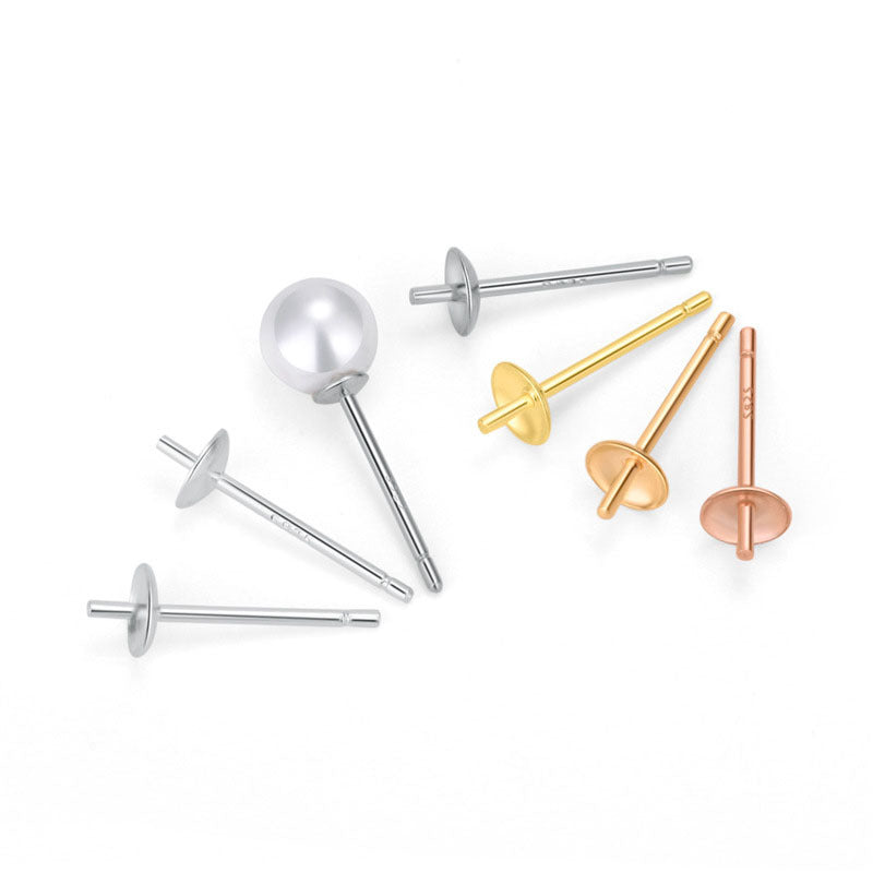 Simple Earring Pearl 925 Sterling Silver DIY Pin