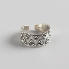 Vintage Dots Wide 925 Sterling Silver Adjustable Ring