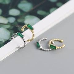 Geometry Green CZ Rectangle 925 Sterling Silver Non-Pierced Earrings