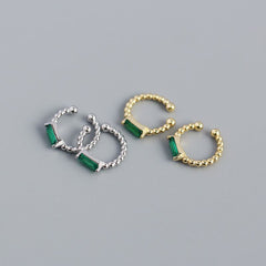Geometry Green CZ Rectangle 925 Sterling Silver Non-Pierced Earrings