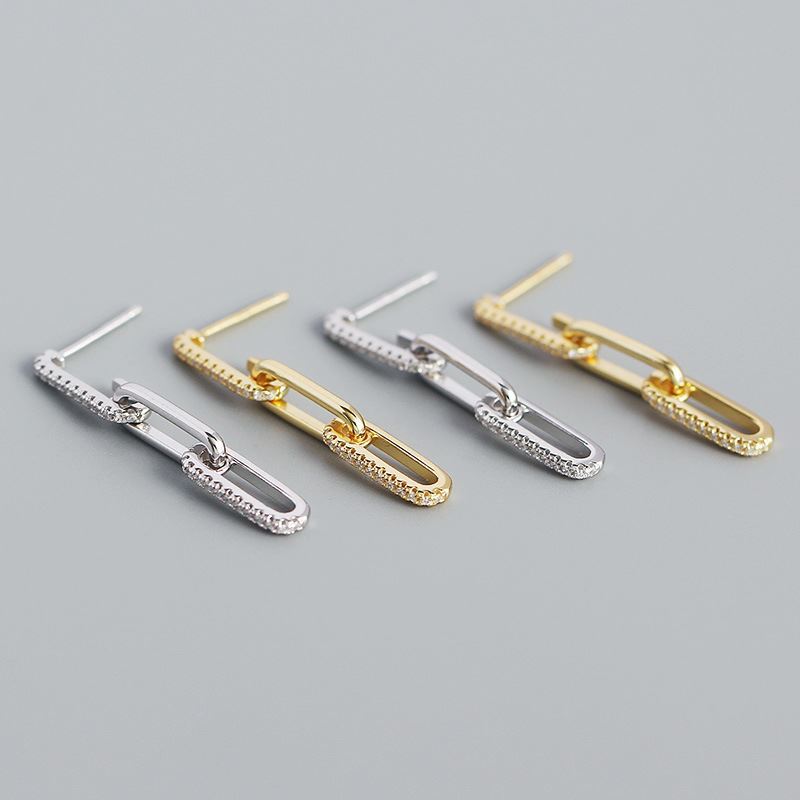 Office CZ Hollow Chain 925 Sterling Silver Dangling Earrings