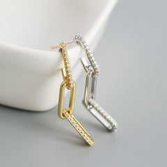 Office CZ Hollow Chain 925 Sterling Silver Dangling Earrings