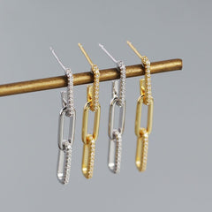 Office CZ Hollow Chain 925 Sterling Silver Dangling Earrings