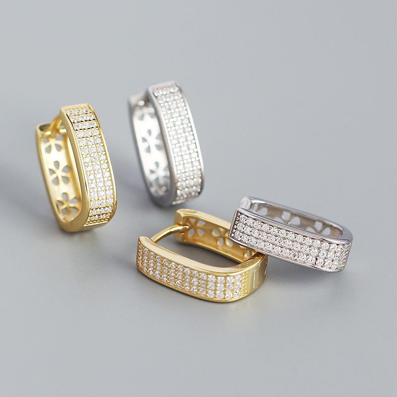 Office Micro Setting CZ U Shape 925 Sterling Silver Hoop Earrings