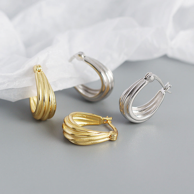 Fashion Spiral Geometry 925 Sterling Silver Hoop Earrings
