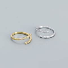 Simple Duo Stagger CZ 925 Sterling Silver Adjustable Ring