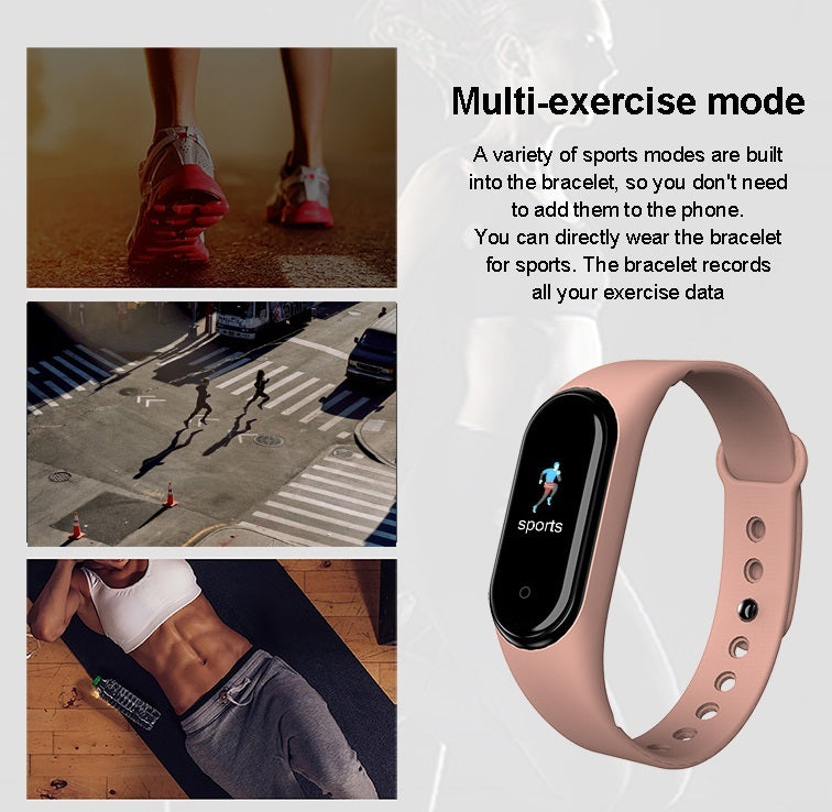 M5 Smart Sports Bracelet Band Sport Watch Vzheart Rate Blood Pressure Oxygen Monitoring Call Reminder Fitness Bracelet purple