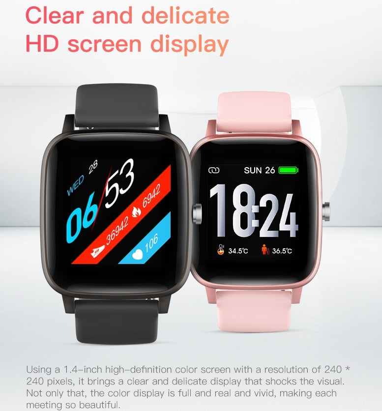 T98 Smart Watch Body Temperature Heart Rate Blood Pressure Monitor Sports Tracker Fitness Men Women Smart Bracelet Smartwatch gray