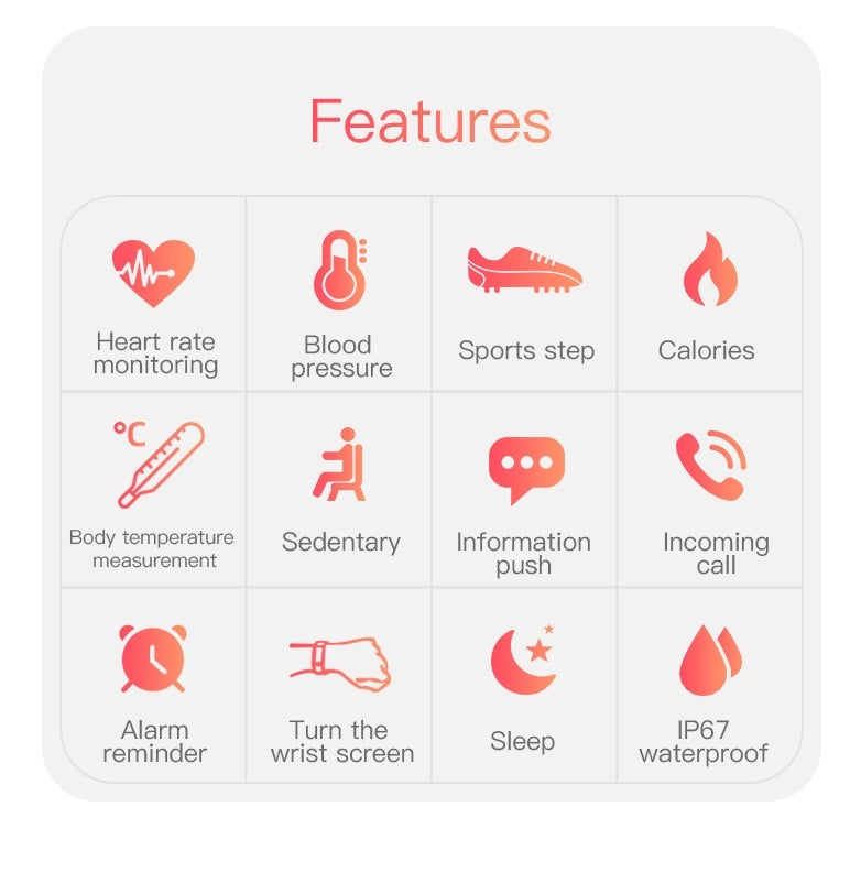 T98 Smart Watch Body Temperature Heart Rate Blood Pressure Monitor Sports Tracker Fitness Men Women Smart Bracelet Smartwatch gray