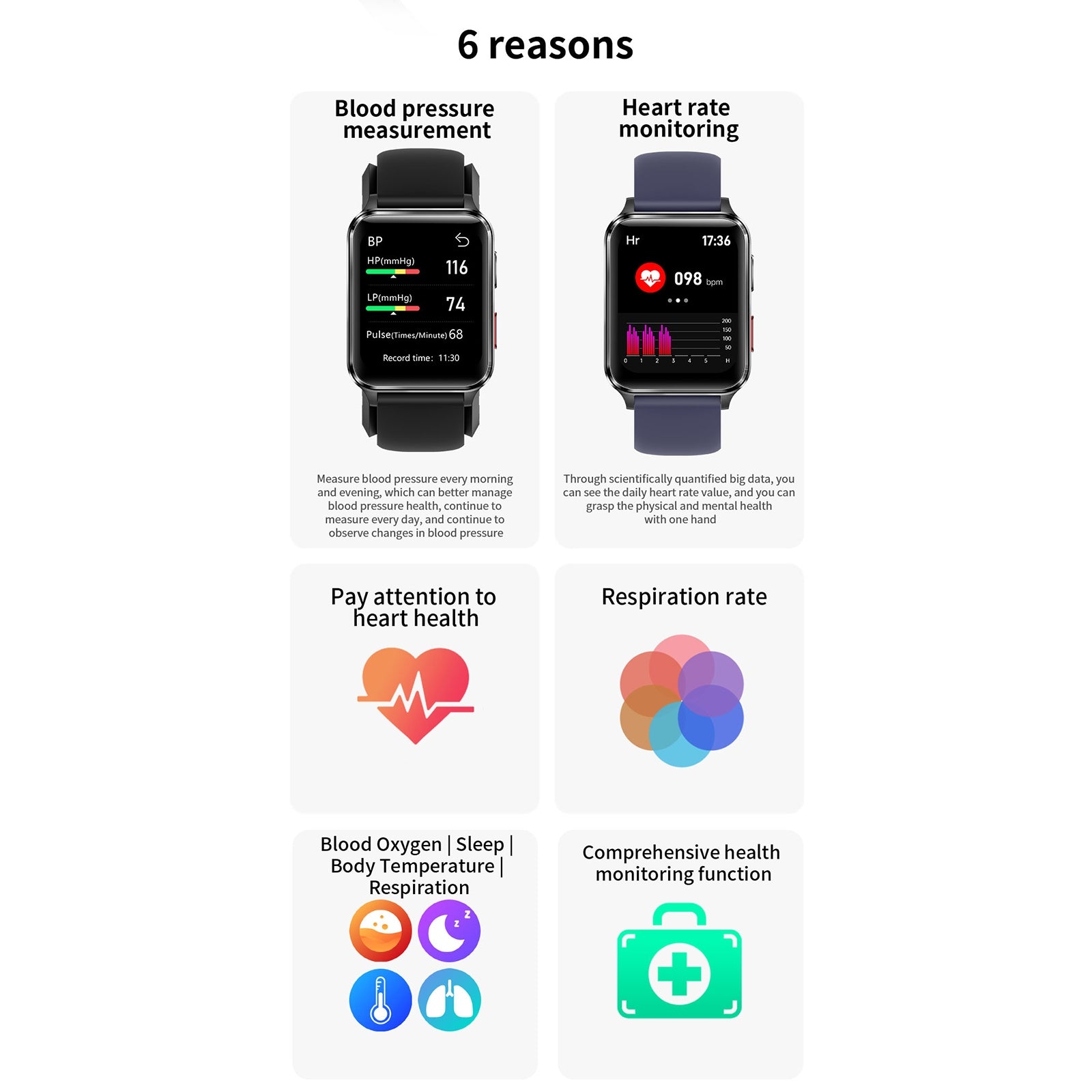 ZEBLAZE Smart Watch S6 Accurate Blood Pressure Blood Oxygen Heart Rate Sleep Monitoring Sports Smartwatch Blue