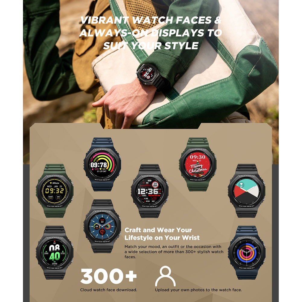 ZEBLAZE ARES 2 Rugged Smart Watch 1.09 Inch HD Screen Heart Rate Blood Oxygen Blood Pressure Monitoring Green