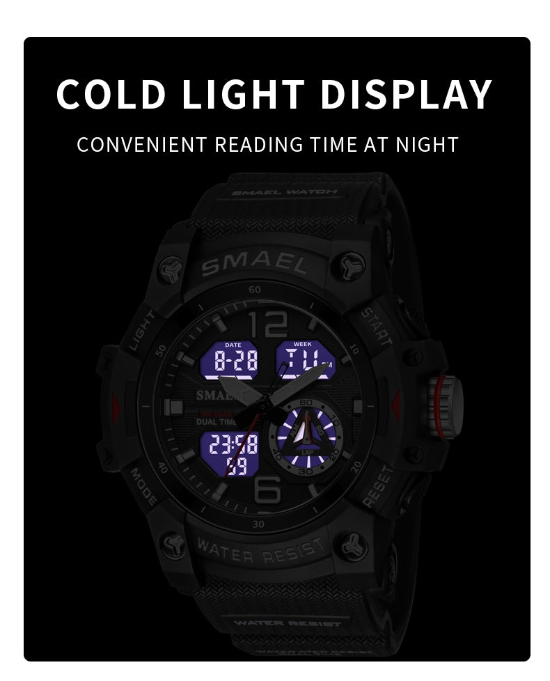 SMAEL Luxury Men Fashion Business Watch Led Digital Sports Quartz Wristwatch Casual Waterproof Watches Navy Blue