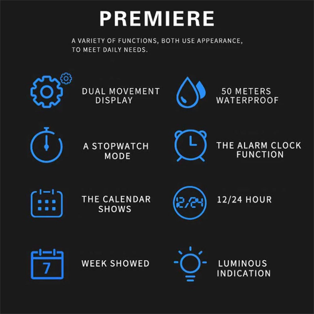 SMAEL Luxury Men Fashion Business Watch Led Digital Sports Quartz Wristwatch Casual Waterproof Watches Navy Blue