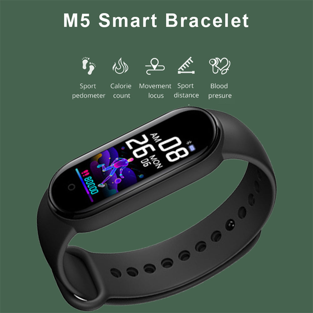 M5 Smart Watch Waterproof Heart Rate Blood Pressure Monitor Fitness Sports Smart Band Compatible For Ios Android blue