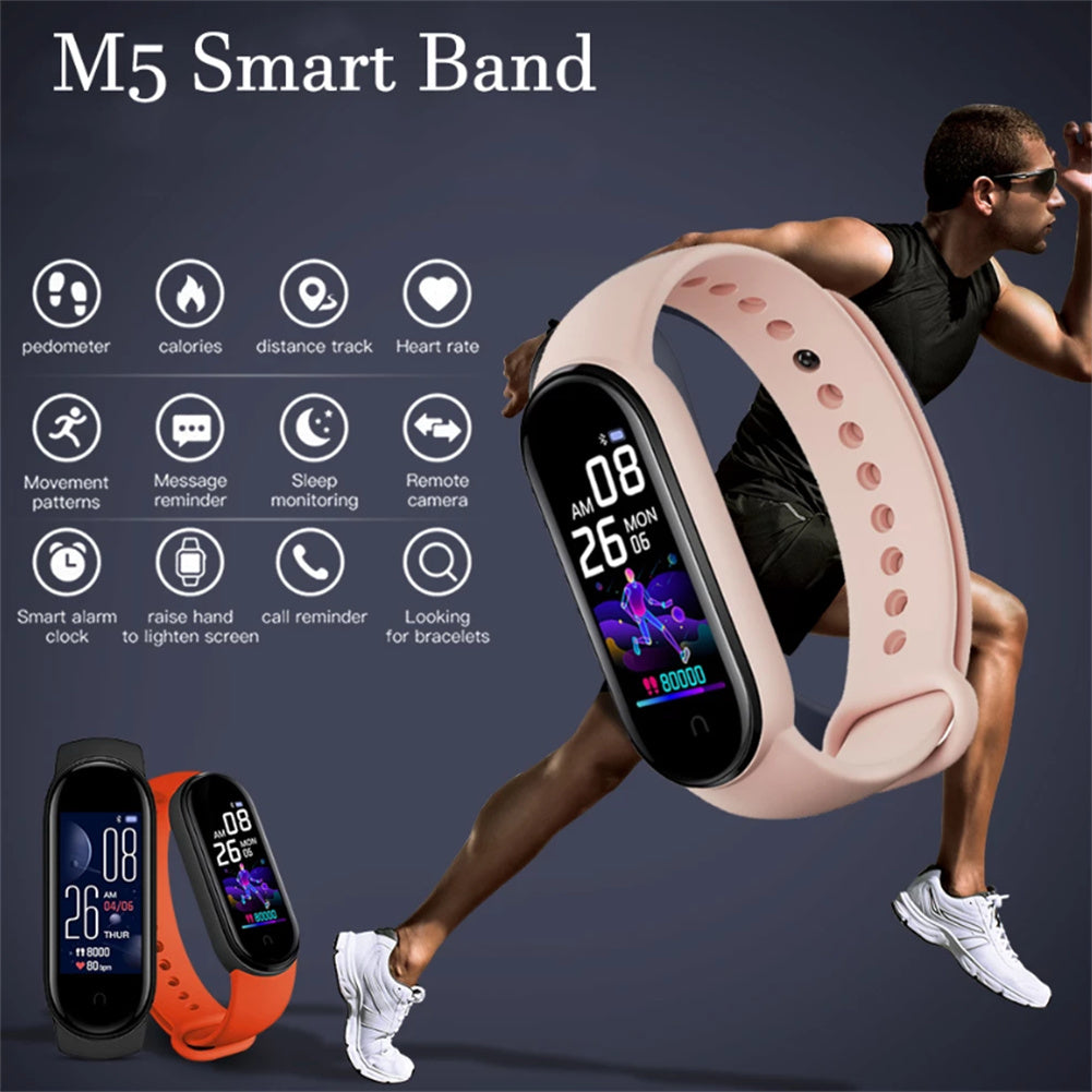 M5 Smart Watch Waterproof Heart Rate Blood Pressure Monitor Fitness Sports Smart Band Compatible For Ios Android blue
