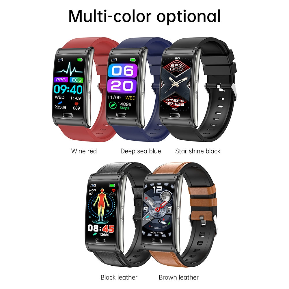 E600 Smart Watch Touch Screen Blood Sugar Ecg Blood Oxygen Monitoring Waterproof Sports Watch Blue Silicone