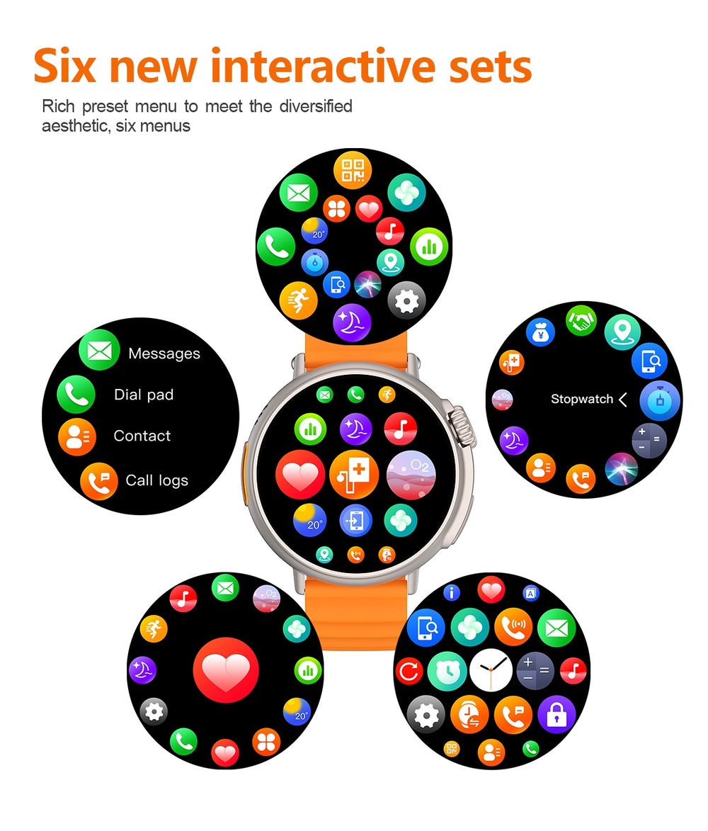 Smartwatch with colorful app icons on a white background