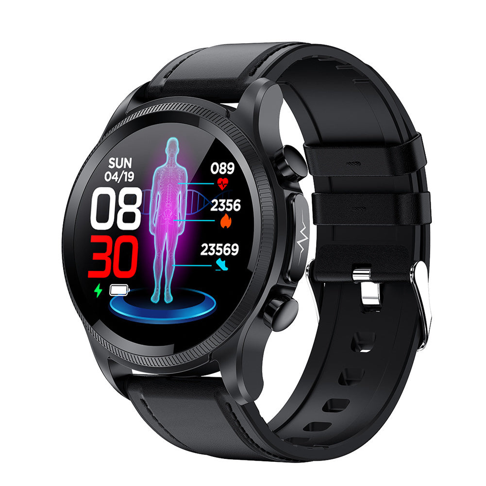 E400 Smart Watch Full Touch Screen Ecg Ppg Blood Oxygen Monitoring Ip68 Waterproof Smartwatch Black Belt w/ Bracket