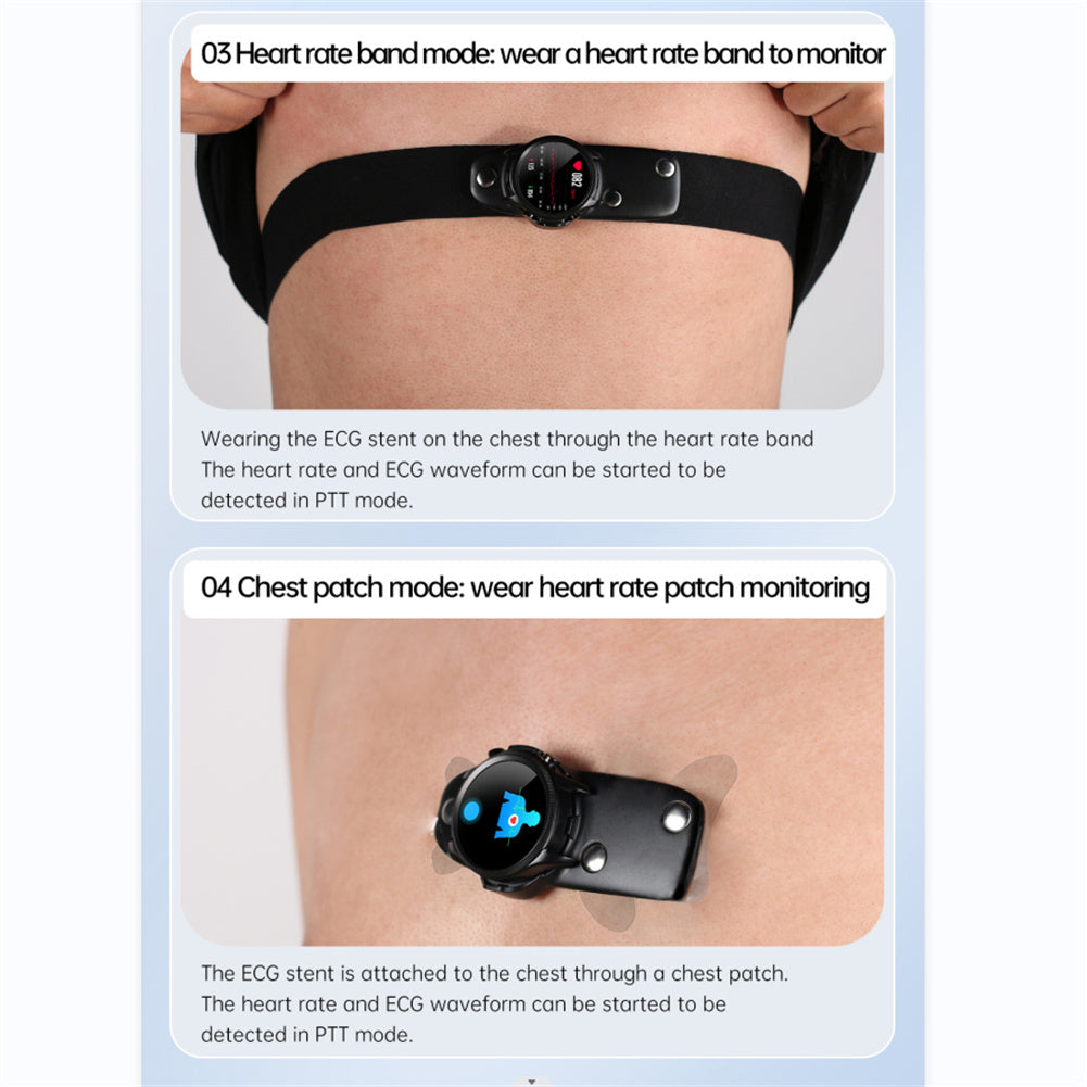 E400 Smart Watch Full Touch Screen Ecg Ppg Blood Oxygen Monitoring Ip68 Waterproof Smartwatch Black Belt w/ Bracket
