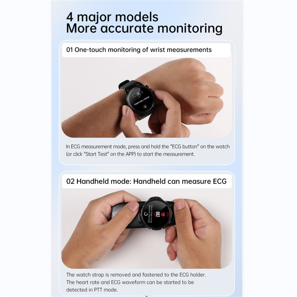 E400 Smart Watch Full Touch Screen Ecg Ppg Blood Oxygen Monitoring Ip68 Waterproof Smartwatch Black Belt w/ Bracket