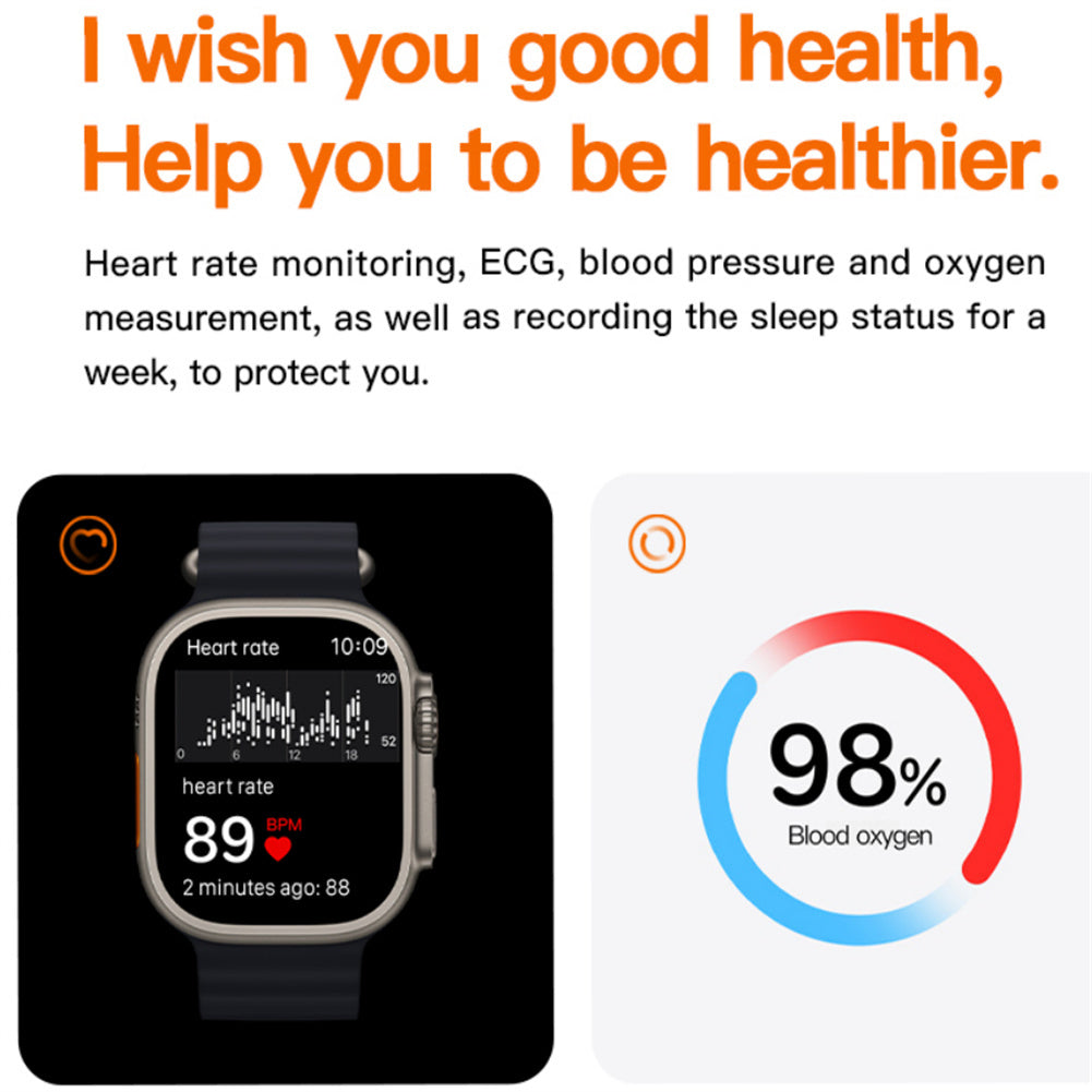 T800 Ultra Series Smart Watch 1.99-Inch Full Touch Screen Bluetooth Call Wireless Charging Watches orange