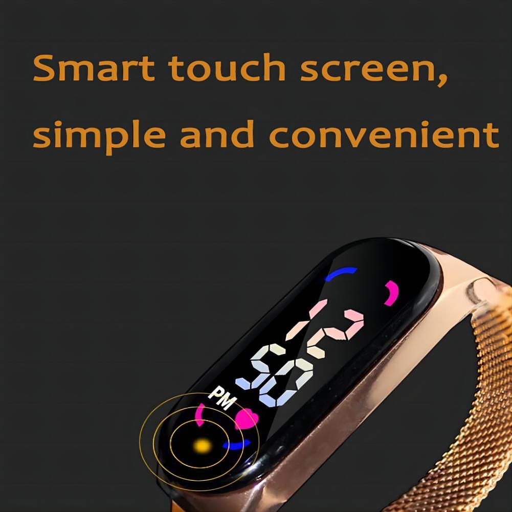LED Electronic Watch Fashion Touch Screen Waterproof Wristwatch With Magnetic Milanese Band For Men Women red