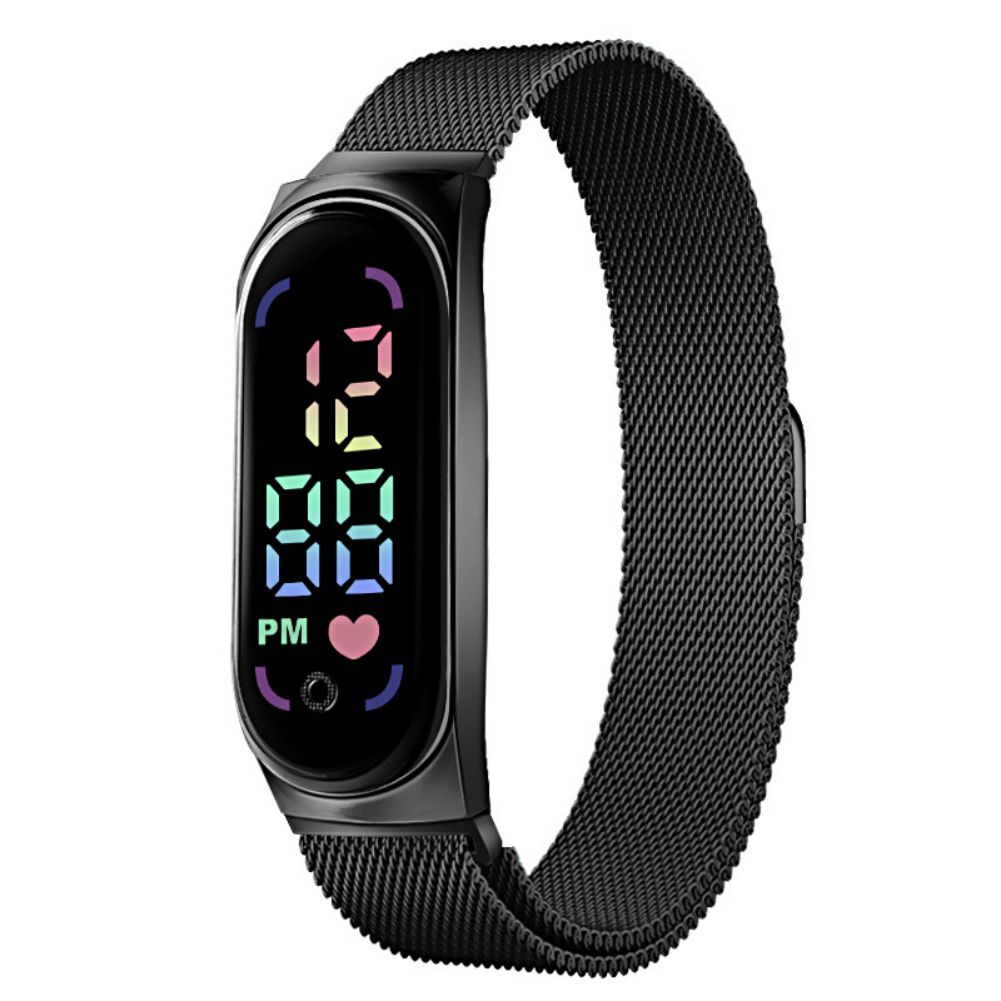 LED Electronic Watch Fashion Touch Screen Waterproof Wristwatch With Magnetic Milanese Band For Men Women red