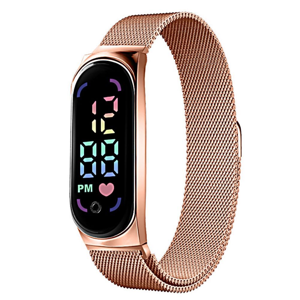 LED Electronic Watch Fashion Touch Screen Waterproof Wristwatch With Magnetic Milanese Band For Men Women black