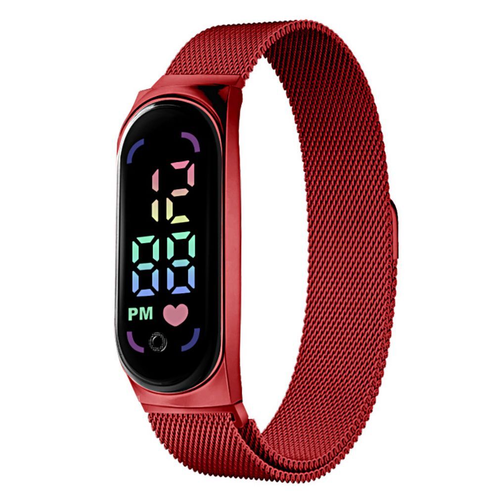 LED Electronic Watch Fashion Touch Screen Waterproof Wristwatch With Magnetic Milanese Band For Men Women black