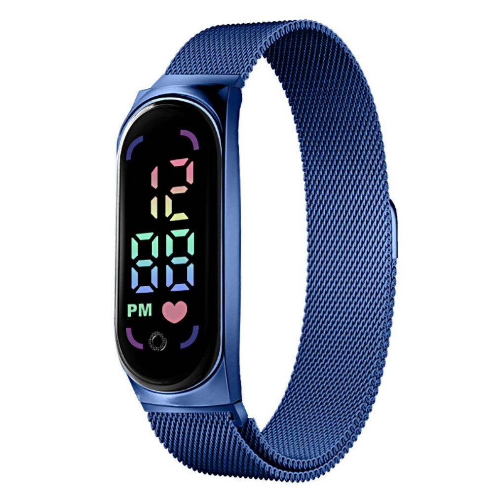LED Electronic Watch Fashion Touch Screen Waterproof Wristwatch With Magnetic Milanese Band For Men Women black