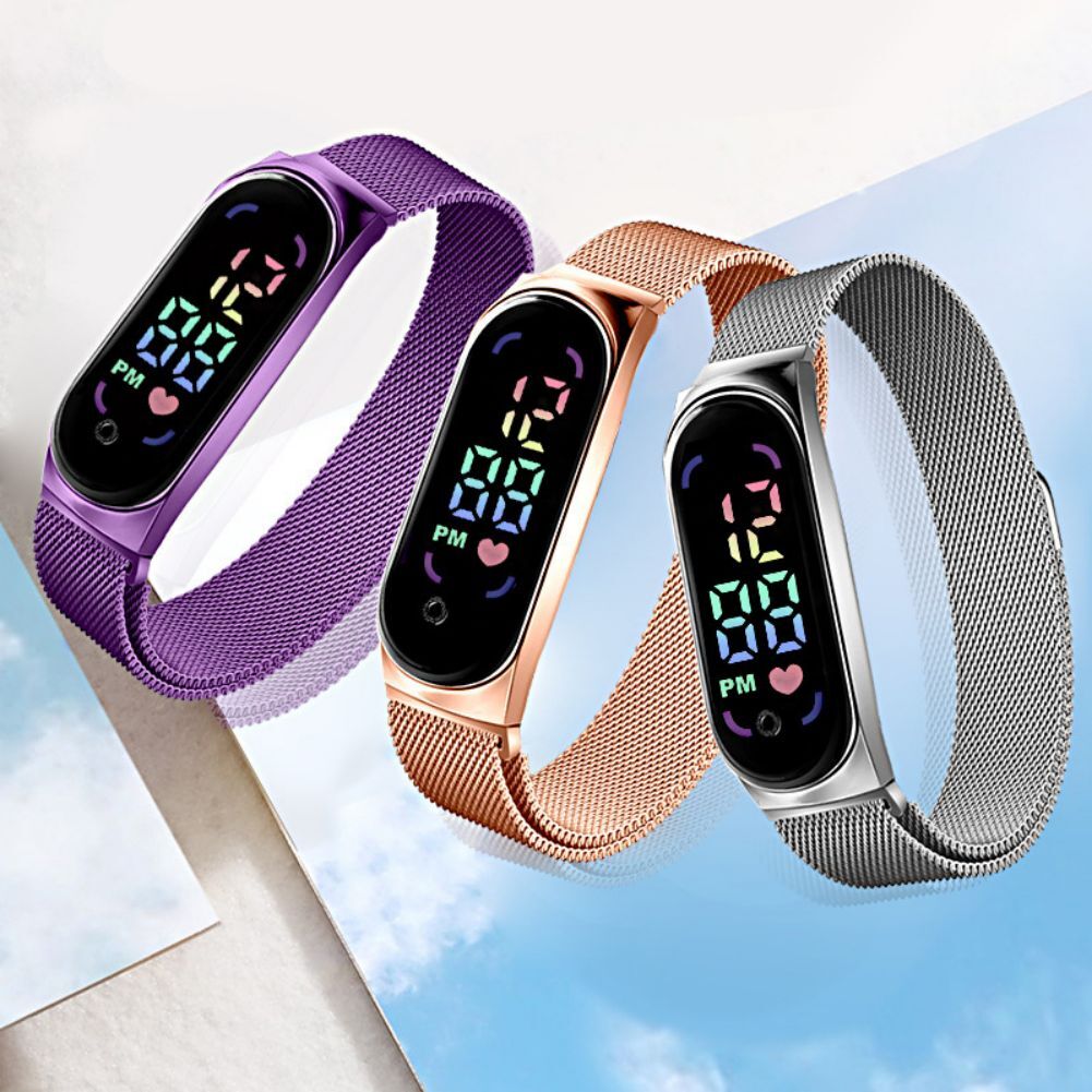 LED Electronic Watch Fashion Touch Screen Waterproof Wristwatch With Magnetic Milanese Band For Men Women black
