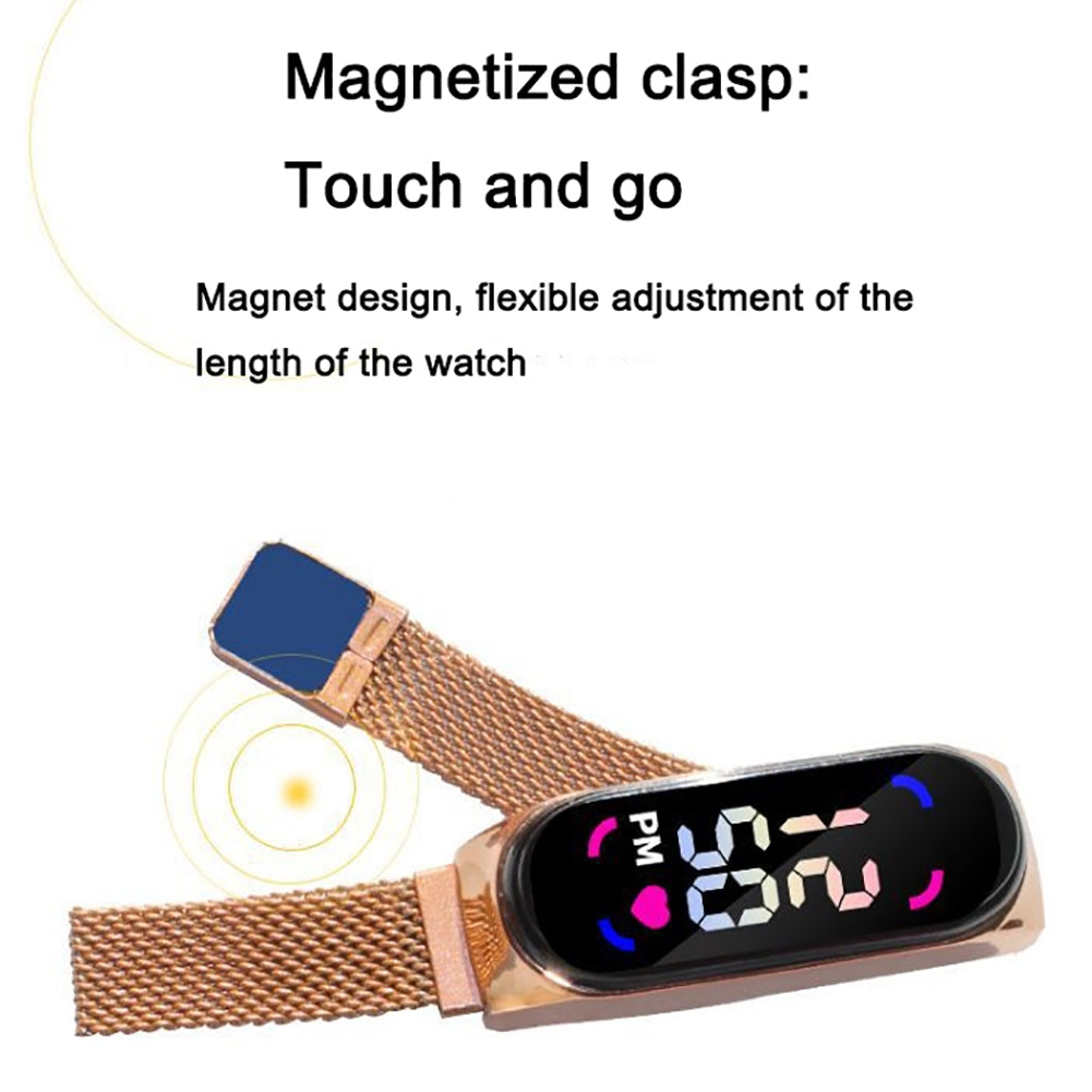 LED Electronic Watch Fashion Touch Screen Waterproof Wristwatch With Magnetic Milanese Band For Men Women black