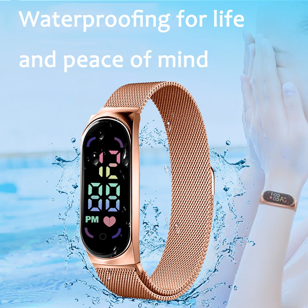 LED Electronic Watch Fashion Touch Screen Waterproof Wristwatch With Magnetic Milanese Band For Men Women black