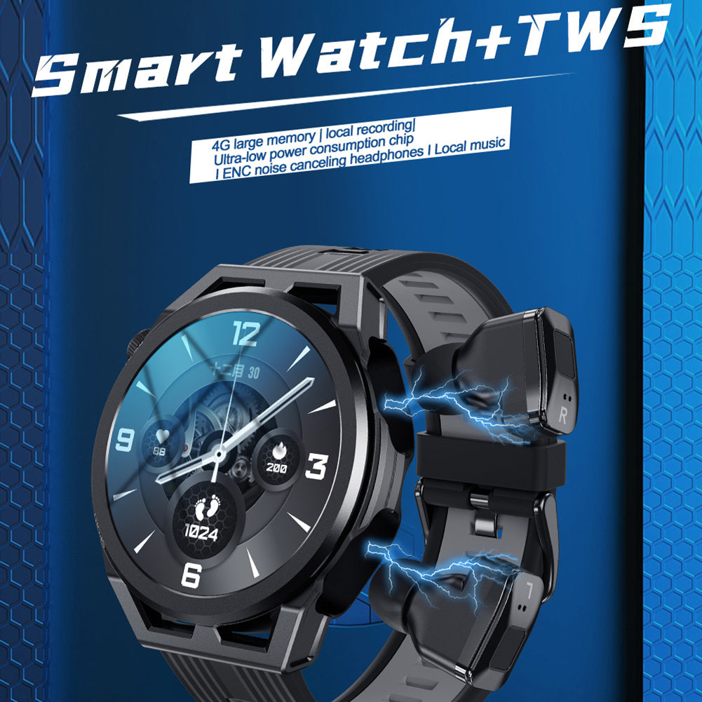 N18 2-in-1 Smart Watch with Earbuds Fitness Tracker Heart Rate Blood Pressure Sleep Monitor Black