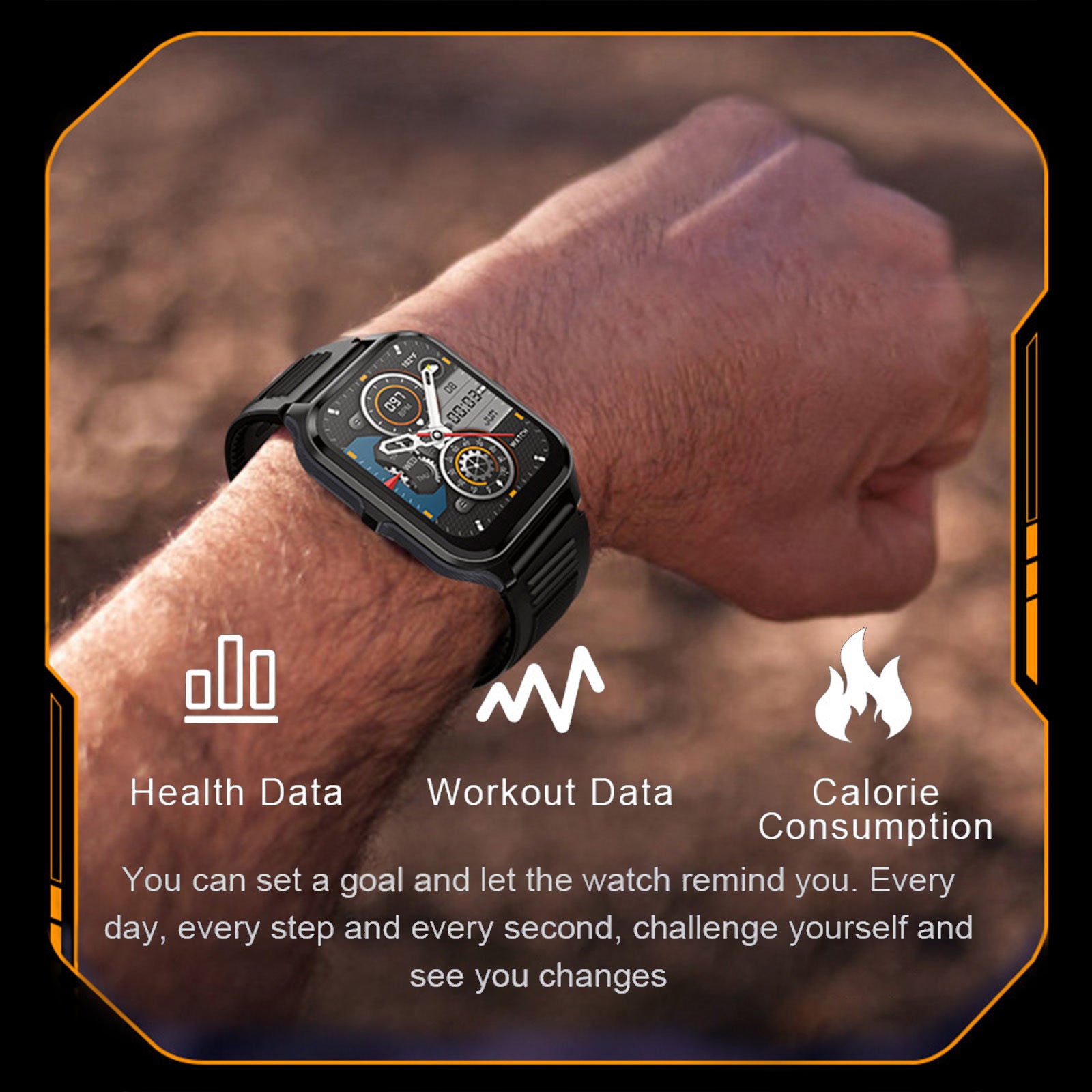P73 Smart Watch 1.83 Inch Screen Fitness Smartwatch Heart Rate Blood Oxygen Monitor Waterproof Watch Orange