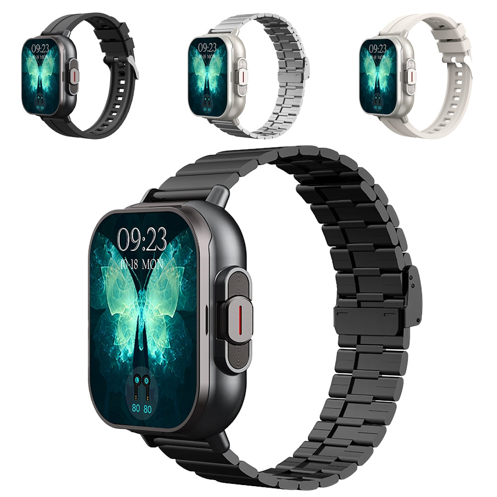 D8 Smart Watch with Earbuds Fitness Tracker Sports Recorder Heart Rate Blood Pressure Blood Oxygen Monitor Black Tape
