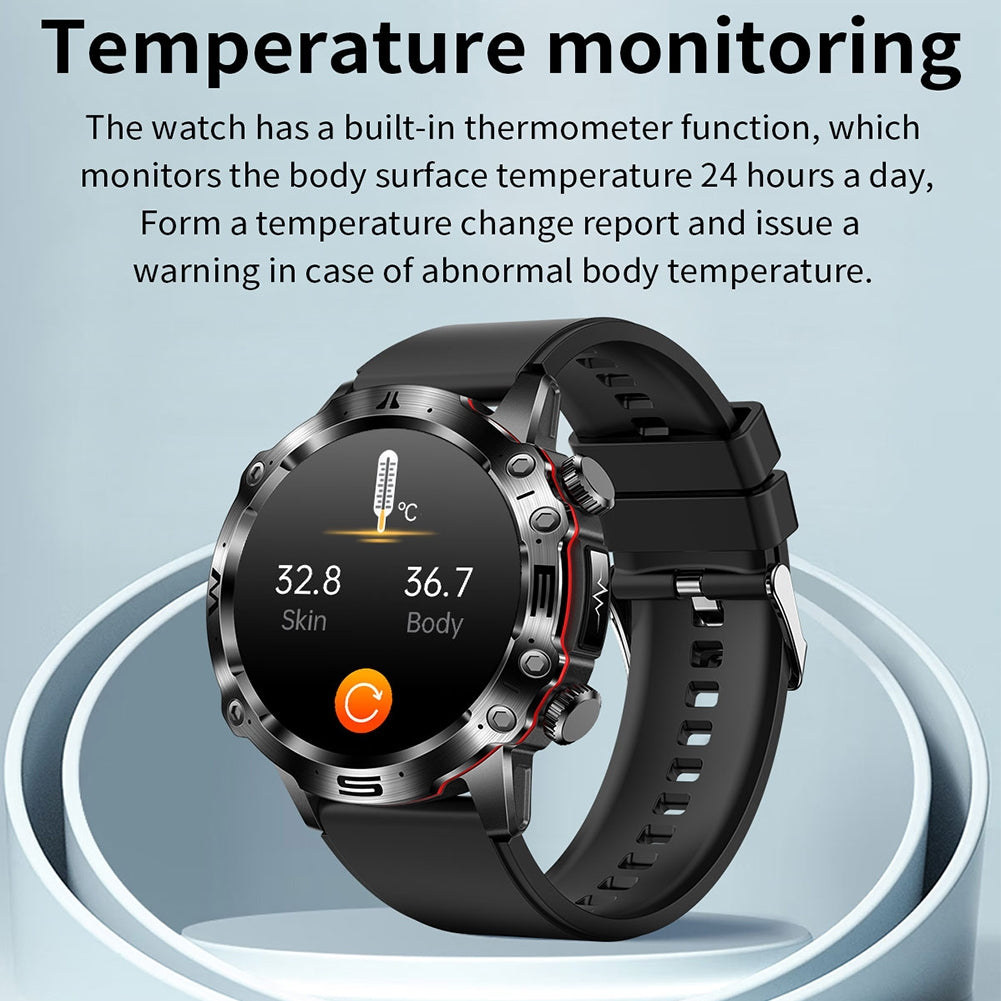 ET482 Smart Watch Answer/Make Calls 1.43 Inch AMOLED Screen IP68 Waterproof Smartwatch Fitness Tracker Black Tape