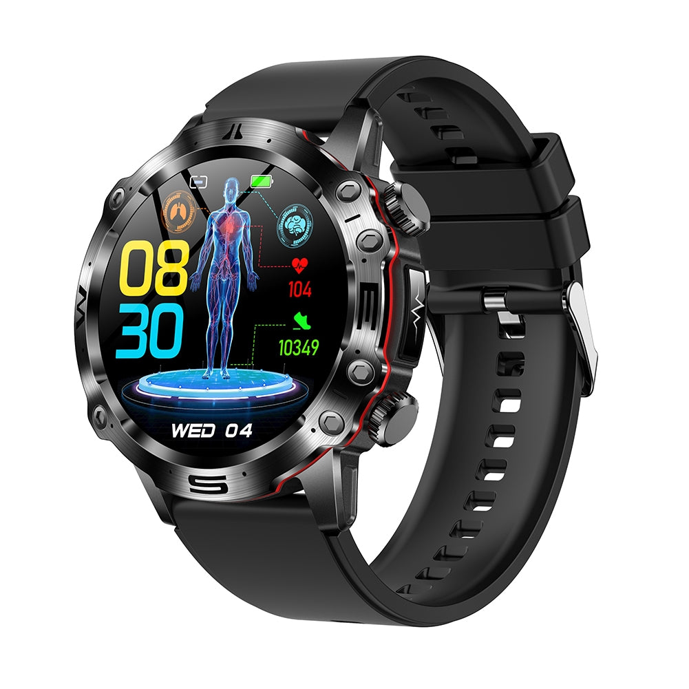 ET482 Smart Watch Answer/Make Calls 1.43 Inch AMOLED Screen IP68 Waterproof Smartwatch Fitness Tracker Black Tape