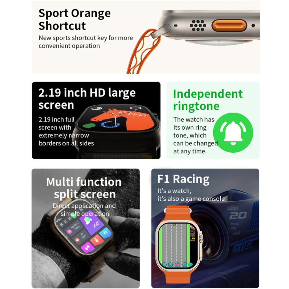 I9 Ultra Max 2.19 Inch Smart Watches Make/Answer Calls Fitness Tracker Heart Rate Blood Oxygen Monitor Watch Yellow