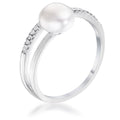 .15Ct Rhodium Plated Freshwater Pearl Ring With CZ Micro Pave Band