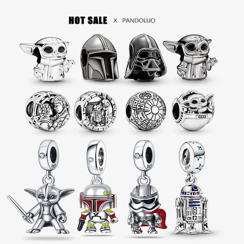 Color: khaki - New Charm plata de ley 925 Silver Disney Star Warsries Mandalorian Helmet Charm Bead Fit Original brand bracelet Birthday Gift