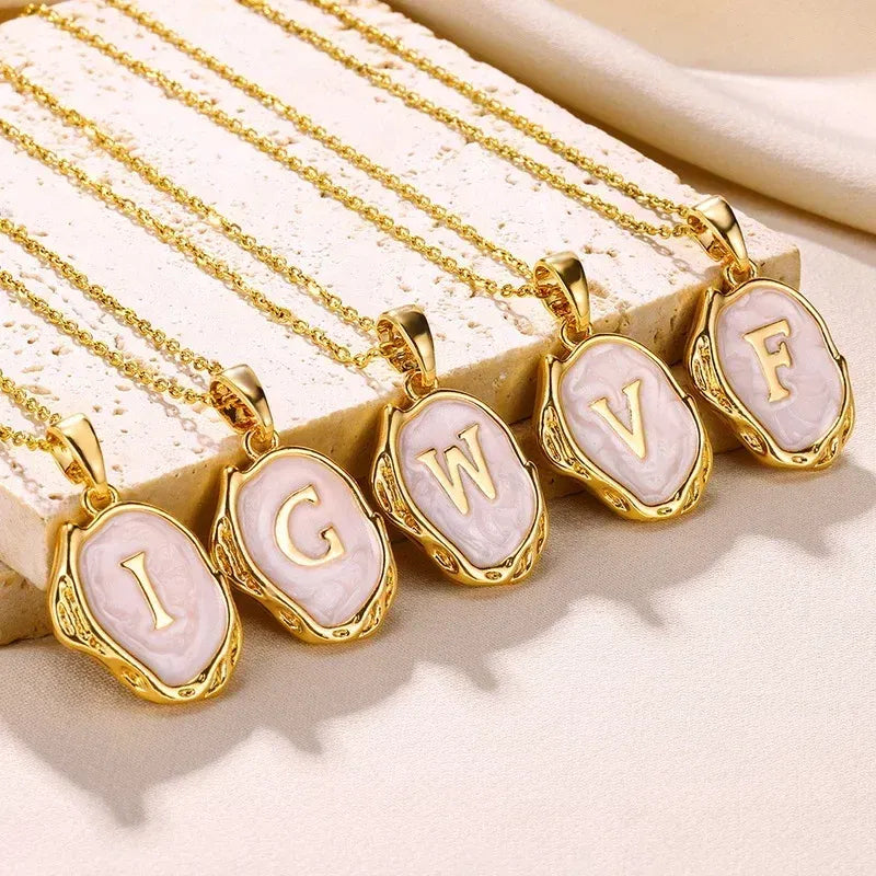 Metal Color: RED-BROWN, Length: 40cm - Y2K Stainless Steels Drip Oil 26 Letter Necklaces for Women Men Alphabet A-Z Initials Pendant Necklace Aesthetic Jewelry Gift