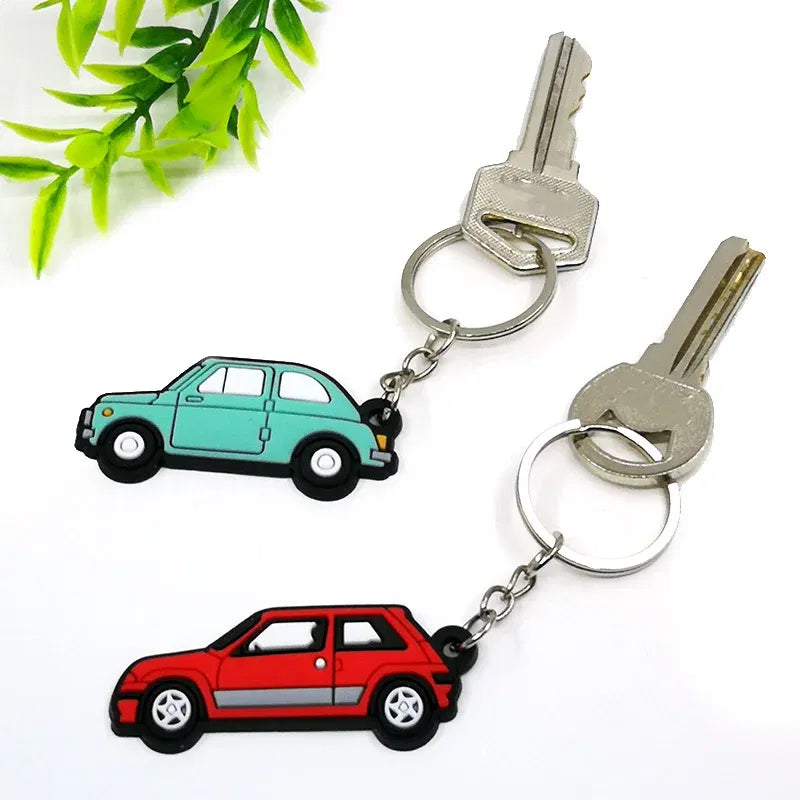 Color: black - 1PCS PVC Key Ring 6 Colors of Car Shape Keychain charms Colorful Key Chain Key Holder Fit Little Boy Gift Kids Toys