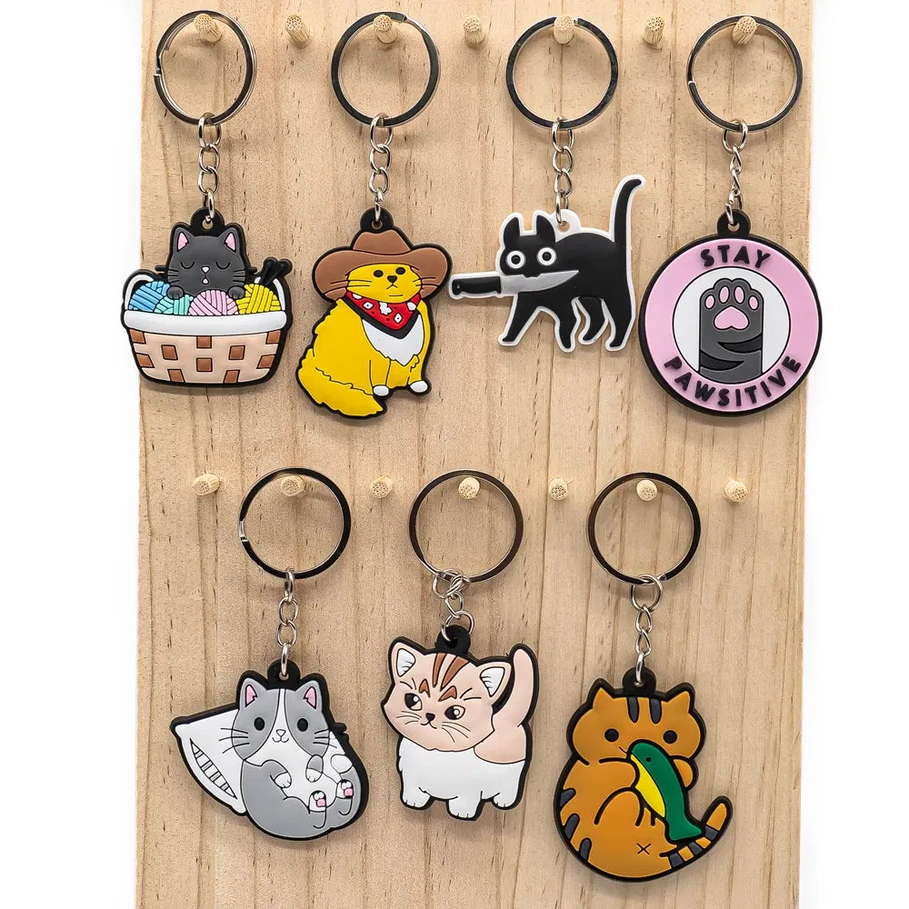 Color: Champagne - 1PCS Animal Keychains Cute Black Cat Dach Dog Funny Style Duck Keyring Keychain for Bag Car key Accessories Kids Favor Key Decor