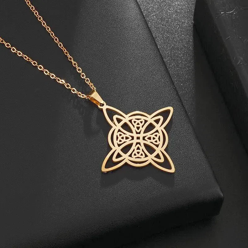 Metal color: Silver - Vintage Witch Knot Necklace Stainless Steel Magic Knot Pagan Wicca Symbol Pendant for Men Women Celtic Knot Jewelry Gifts