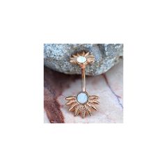 Rose Gold Plated White Synthetic Opal Palm Leaves Navel Rings