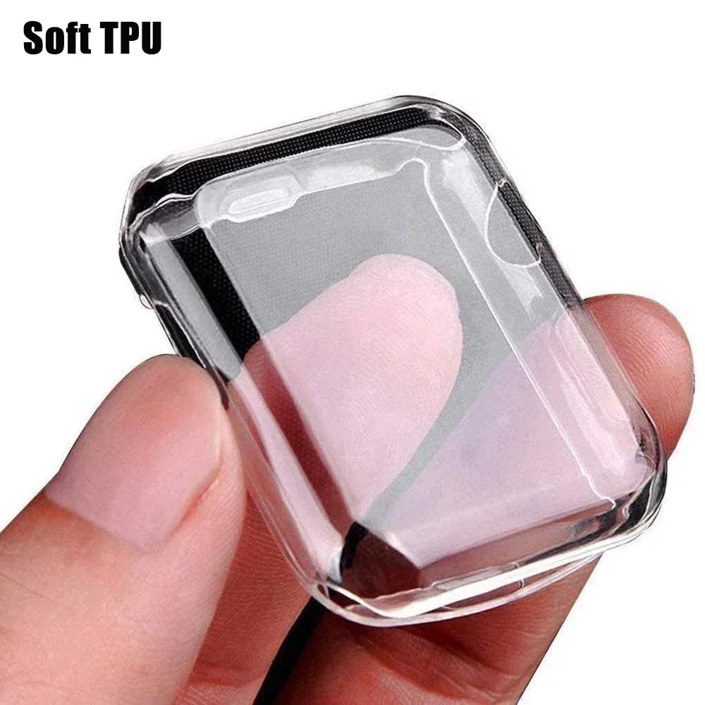 Clear soft TPU case held in a hand with 'Soft TPU' text above