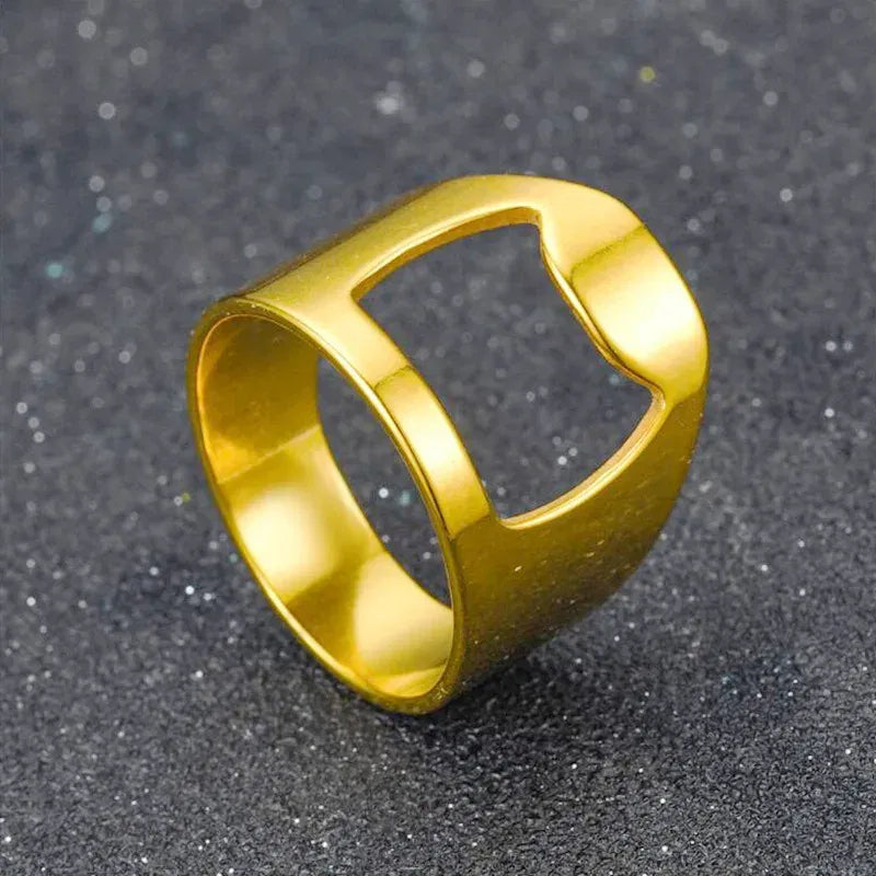 Main Stone Color: green, Ring Size: 12 - VIVILADY Titanium Stainless Steel Creative Bottle Opener Ring Jewelry For Unisex Punk Simple Fashion Party Bar Gift Wholesale